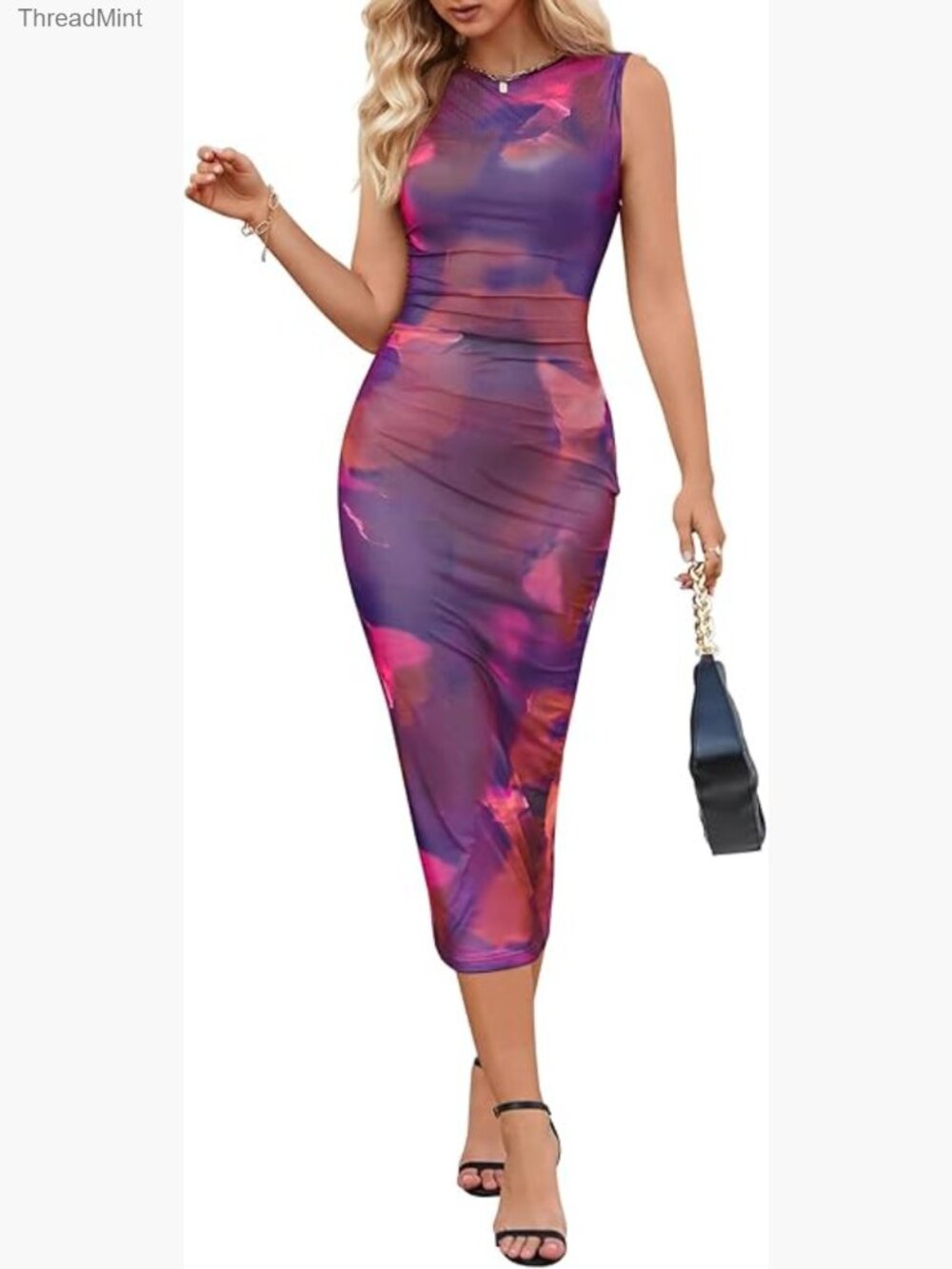 Sleeveless Bodycon Mesh Maxi Dress - Tie Dye Party